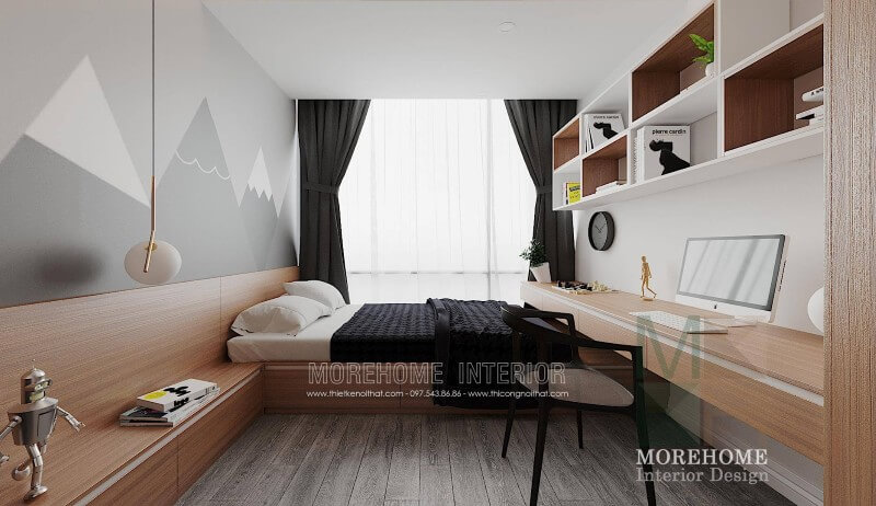 Mẫu giường ngủ gỗ công nghiệp được thiết kế thông minh kết hợp ngăn tủ giúp cho gia chủ dễ dàng sử dụng cũng lưu trữ được những vật dụng cá nhân hay quần áo của mình Thiết kế chung cư