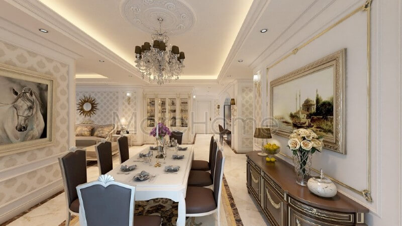 Mẫu thiết kế nội thất phòng ăn chung cư phong cách ăn tân cổ điển Mẫu thiết kế nội thất chung cư đẹp