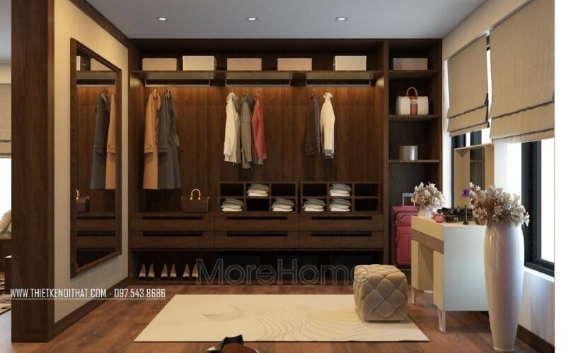 Tủ quần áo không cánh hiện đại khiến cho gia chủ dễ dàng lấy những món đồ bạn cần một cách nhanh chóng Thiết kế chung cư