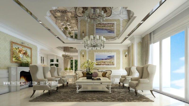 Không gian tiếp khách của gia chủ đầy ấn tượng hơn với mẫu bàn trà màu trắng tinh tế