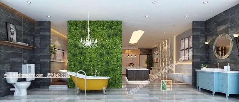 và đầy đủ
Mẫu thiết kế nội thất showroom thiết bị vệ sinh được bố trí không gian trưng bày hợp lí, khoa học và đầy đủ, mang lại sự đẹp mắt.