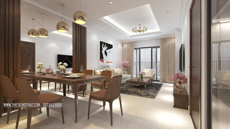 Gương trang trí được treo tại bàn ăn giúp làm cho không gian thành nên đẹp và sang trọng hơn.